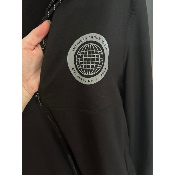American Eagle Full Zip Hoodie Athleisure Jacket Graphic Logo Black M - Picture 3 of 6